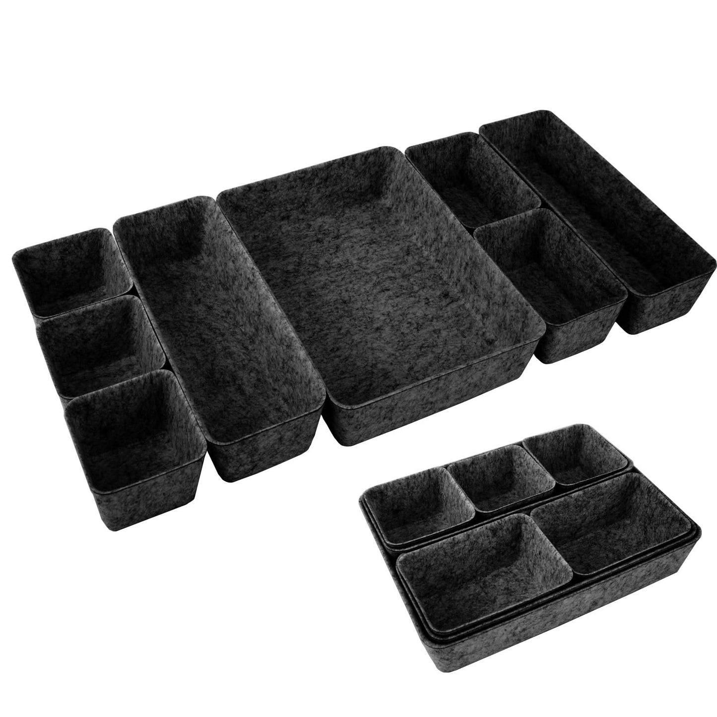 Cecijelry Desk Drawer Organizer Bins, 8pcs Felt Shallow Bathroom Storage Trays, Office Accessories & Workspace Organizers Jewelry & Makeup Boxes Containers(Black)