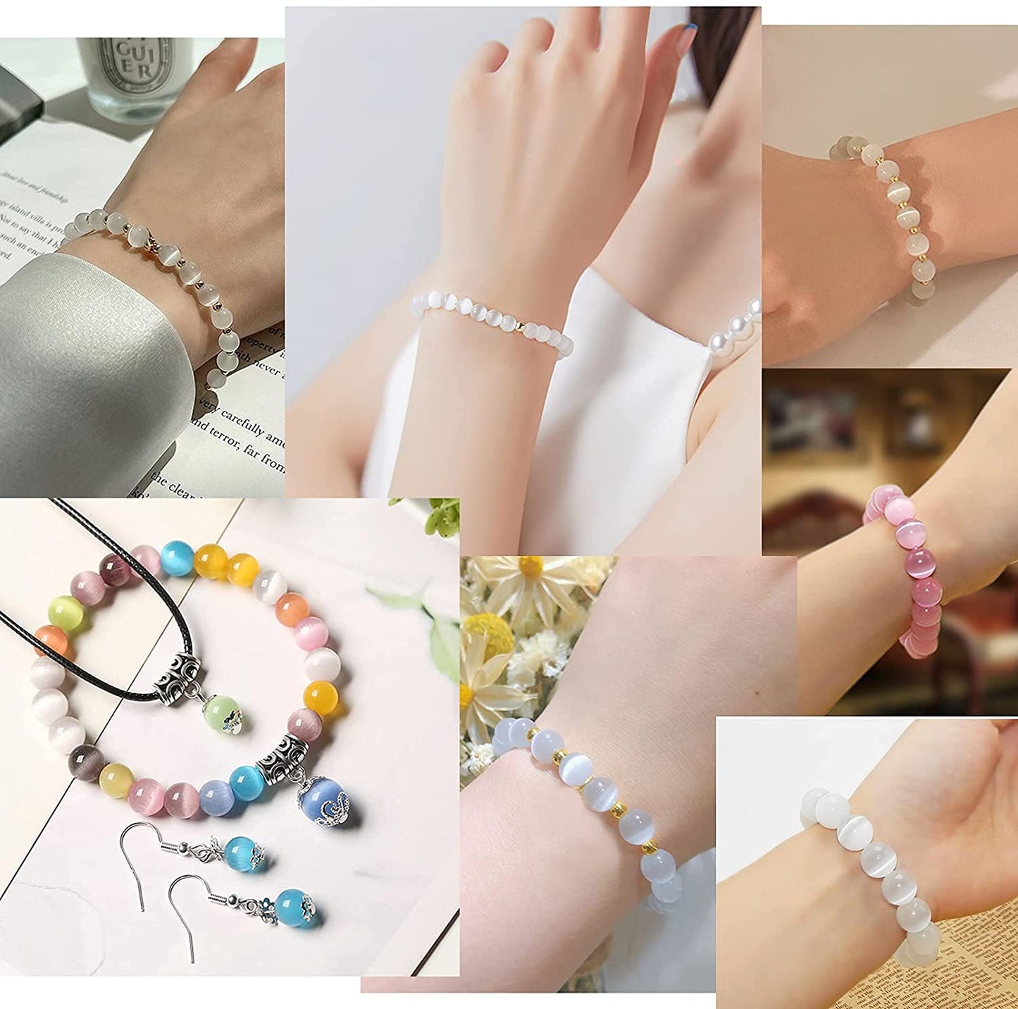 HAAMIIQII 45pcs 8mm Dark Blue Cat Eye Beads Round Loose Gemstone Beads for Jewelry Making Strand 15 Inch