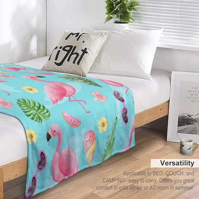 Flamingo Blankets Gifts - 50 x 60 Inches Cute Throw for Girls & Women - Green Soft Fuzzy Plush Flamingo Blankets for Sofa