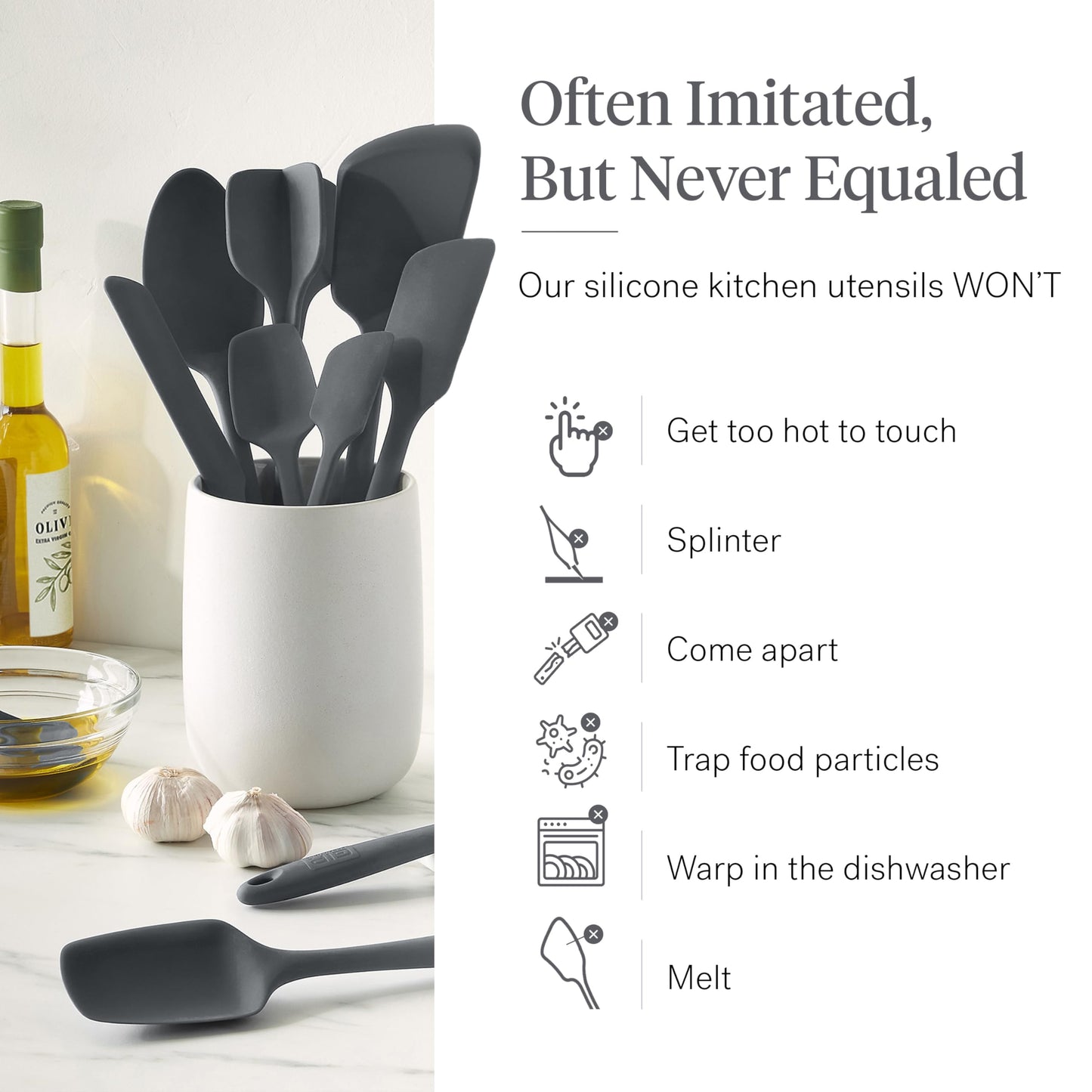 GIR: Get It Right 10-Piece Silicone Essentials Kitchen utensils set - Ladle, Spatula, Flip, Spoon & Spoonula - Non toxic cooking utensils for Nonstick Cookware, Cooking and Baking - Charcoal