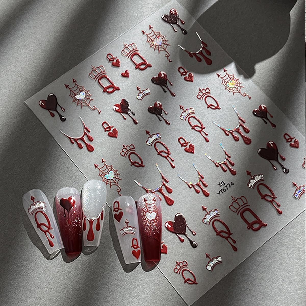 3 Sheets Halloween Nail Stickers Decals Gothic Ghost Nail Art Stickers Self-Adhesive Retro Dark Wind Flame Blood Nails Design Stickers 3D Goth Spider Web Nails Supplies for Women Nail Decorations