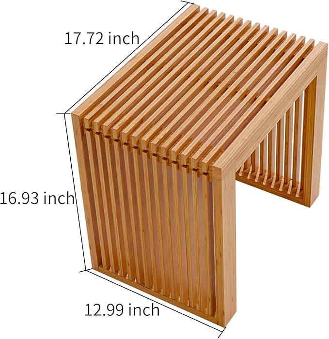 Small Bamboo Dining Bench, 17inch Farmhouse Decor Indoor Kitchen Table Bench, Entryway Shoe Rack Bench, Outdoor Bench, Solid Bamboo Benches for Living Room, Hallway, Bedroom, Bathroom
