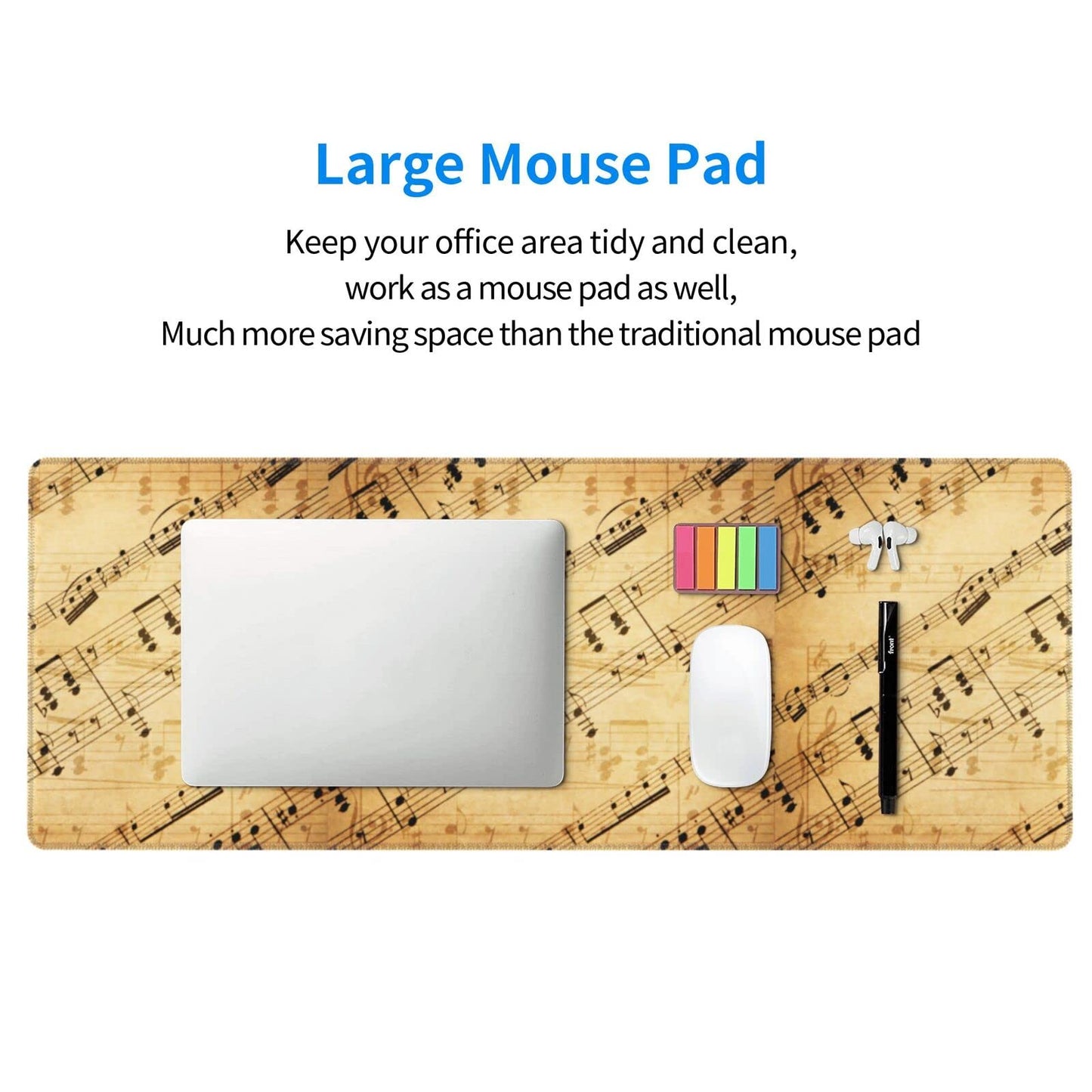 Famame Laptop Mouse Pad Retro Piano Music Score Desk Mat with Stitched Edges 31.5X 11.8 inch Non-Slip Large Keyboard Rubber Writing Table Mat for Office Home