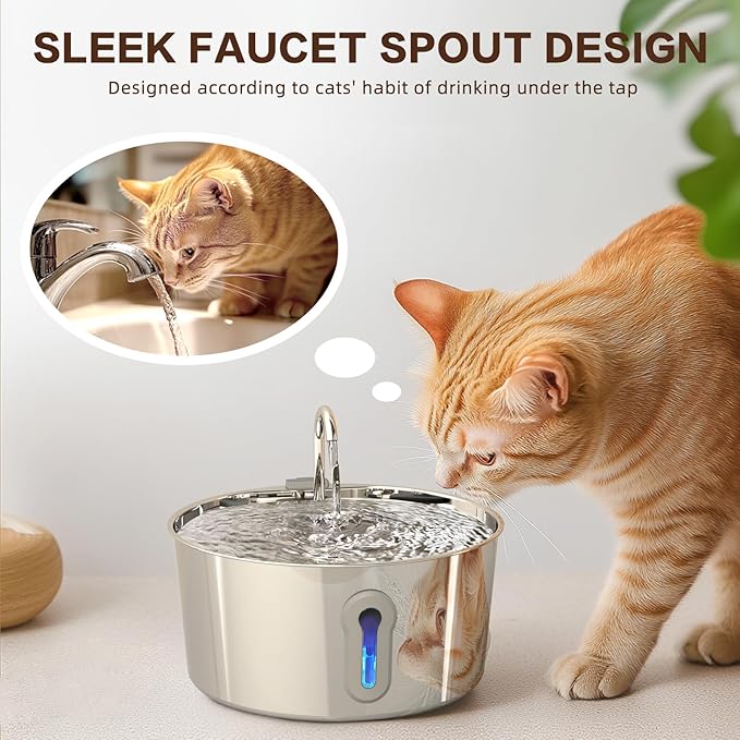 HAJXM Stainless Steel Cat Water Fountain, 135oz/4L Automatic Pet Fountain Dog Water Dispenser with Ultra-Quiet Pump & 2 Replacement Filters & for Cats Inside, Dogs, Multiple Pets