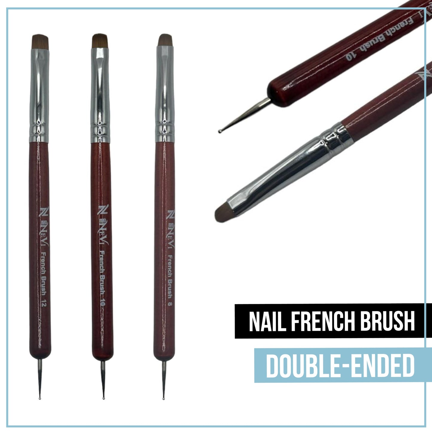 NEVI USA 2-Piece Sable Brush Set: Professional Acrylic French Manicure Clean-up Brush and Bend Nail Dotting Pen | Essential Tools for Precision Nail Art and Clean Cuticles (#8)