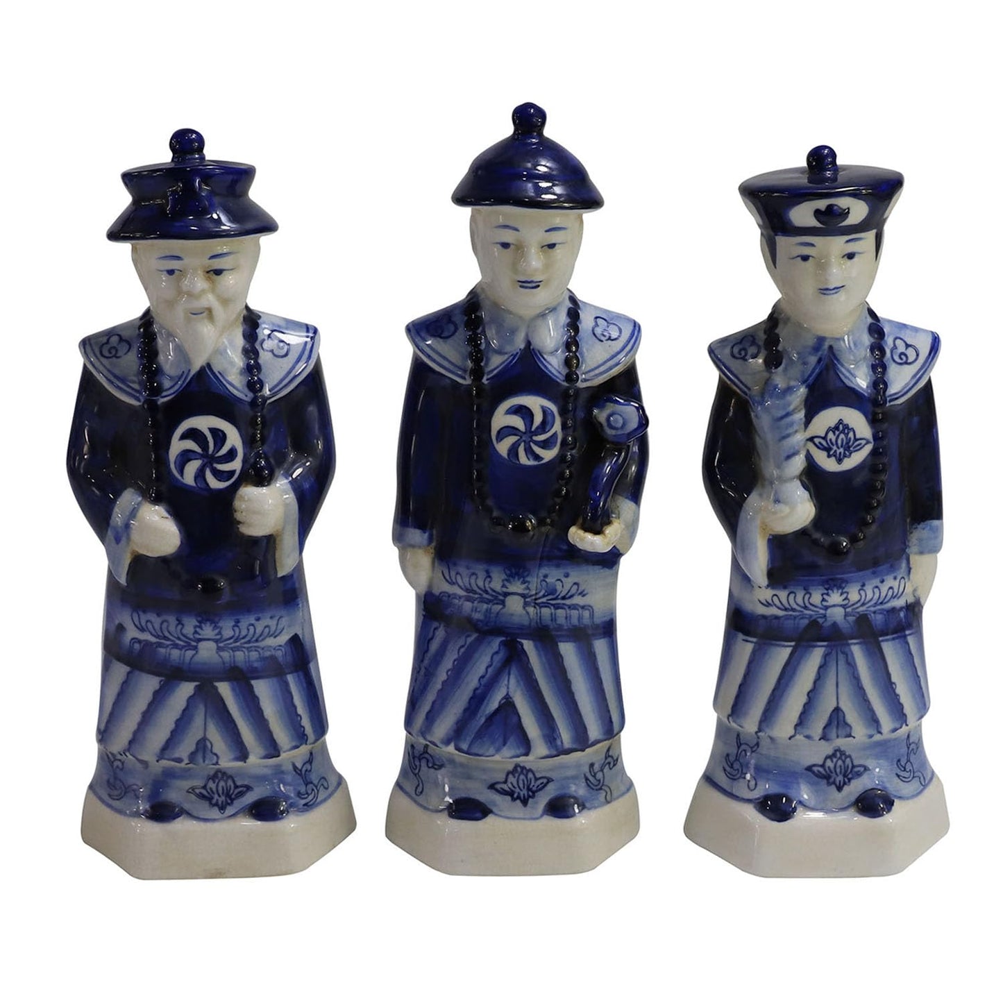 SYNWISH Hand Painted Antique Blue and White Porcelain Figurines Qing Dynasty Ceramic Chinese Emperor Statue Traditional Home Decor Table Accessory (Small - Qianlong)