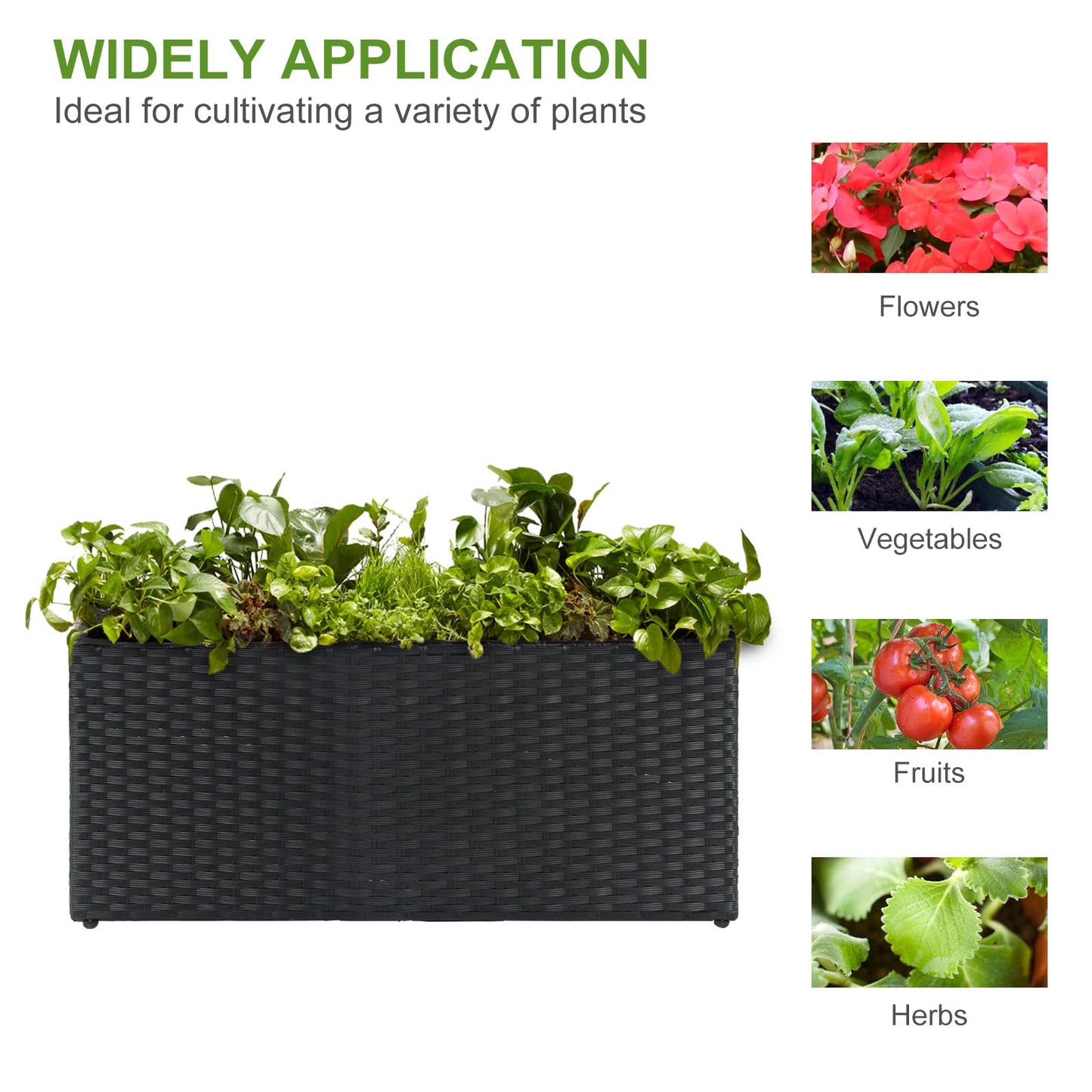 LEWIS&WAYNE Large Rectangular Block Planter Box Handmade Wicker Tall Planters for Outdoor Plants with Removable Liners Modern Planter for Indoor Outdoor Patio Deck - Black, 30''x12''x16''