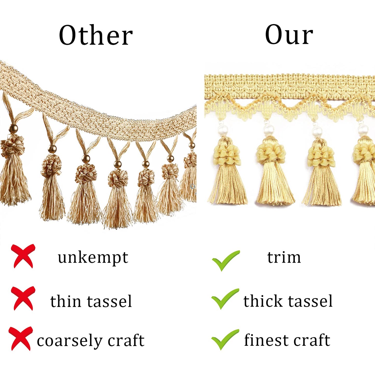 BEL AVENIR Tassel Fringe Trim 6.5 Yard x 3.15 Inches Luxury Beaded Tassel Fringing Trimmings (Dark Coffee)