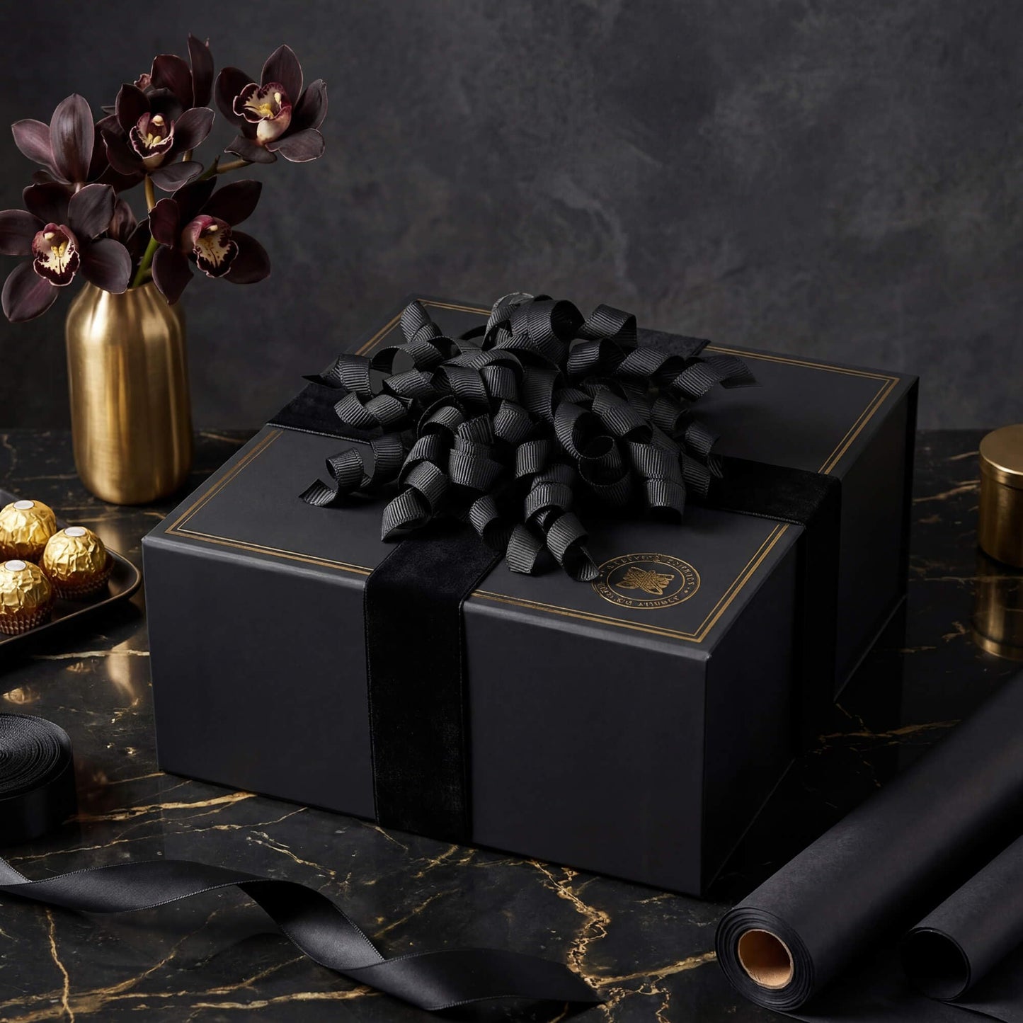 YKW Classic Black Curly Gift Bows for Wrapping - 6 Pack Large 4" Self Adhesive Grosgrain Ribbon Bows for Elegant Presents, Graduation, Birthday & Formal Gift Decorations