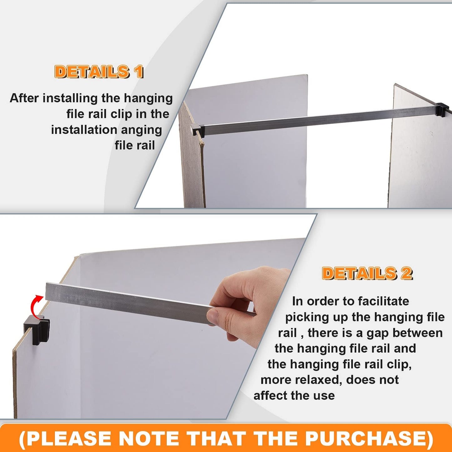 Epakh 8 Pieces Metal Hanging Divider Rail Clip File 4 Pieces File Cabinet Rails for Hanging Folder Frame for Storage