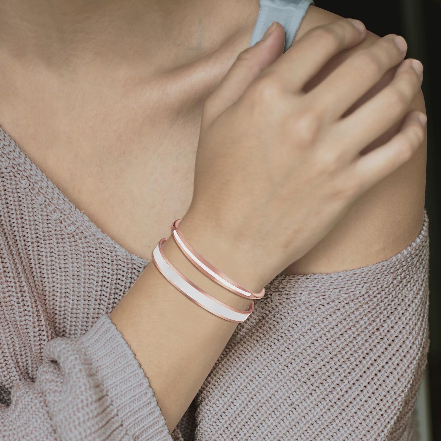 BioMag 2Pcs Copper Bracelets for Women Men, 99.9% Pure Copper Magnetic Bracelet Cuff Bangle with 8Pcs Magnets, Adjustable Jewelry Gifts