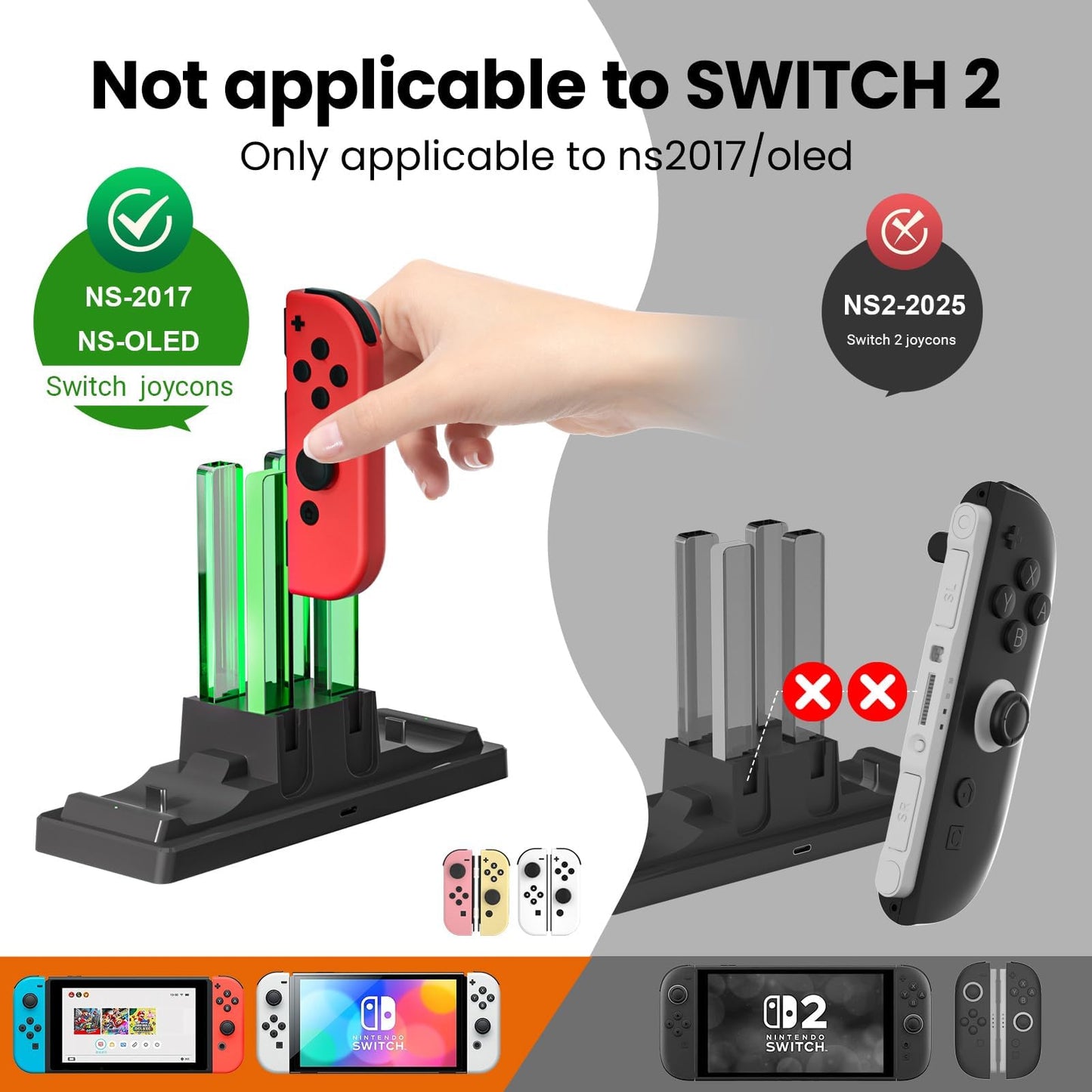 Controller Charger Dock for Nintendo Switch – 6 in 1 Charging Station for 4 Joy-Cons & 2 Pro Controllers, LED Indicator, Quick USB Charging, Not Compatible with Switch 2 Joycon