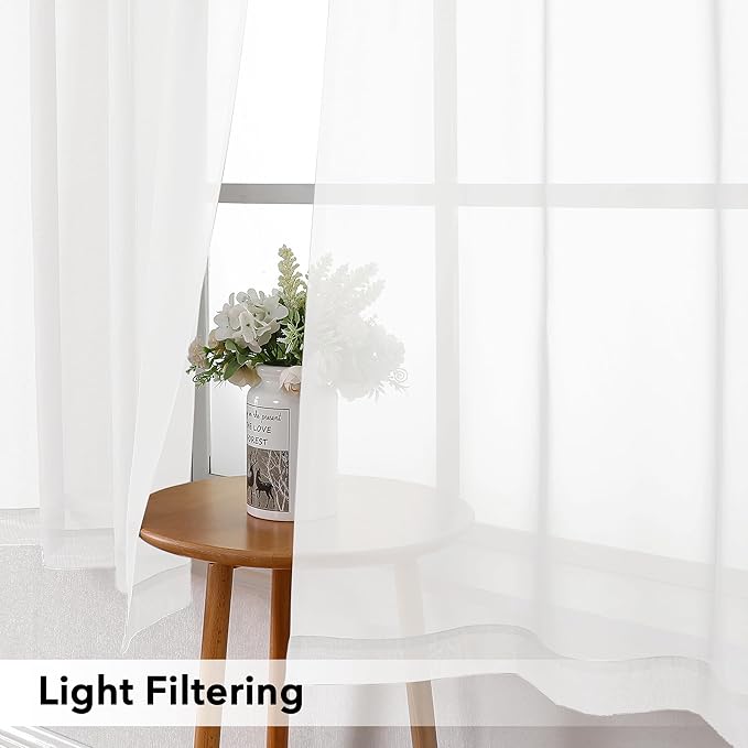 Simplebrand White Valances 14 Inches Long for Living Room Pocket 2 Panel Light Filtering Sheer Translucent Valence Toppers for Window Kitchen Bathroom Bedroom White 42x14 Inch Length