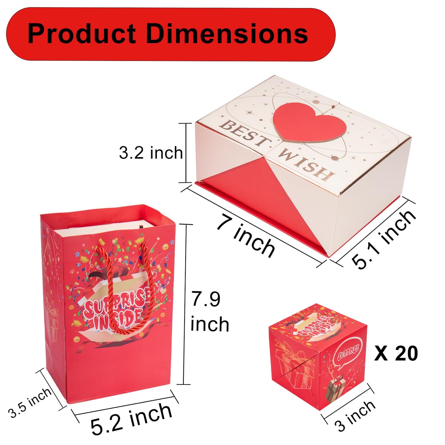 Voeveca Surprise Box Gift Box for Money, Folding Bouncing Gift Boxes, Best Wish Surprise Gift Heart Box Explosion for Birthday, Anniversary, Valentine‘s Day, Mother’s Day (Red, 20)