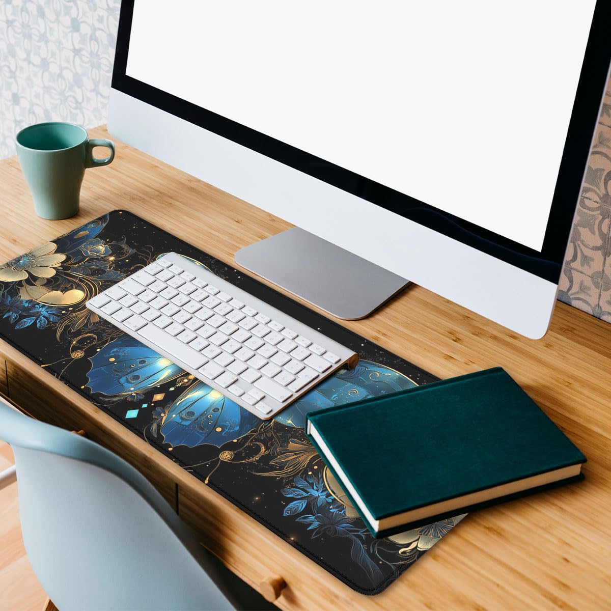 Blue Butterfly Gaming Mouse Pad Gorgeous Wings Fantasy Butterfly Large Gaming Mouse Mat with Stitched Edges,Non-Slip Waterproof Rubber Base Mous Mat 31.5x11.8 in