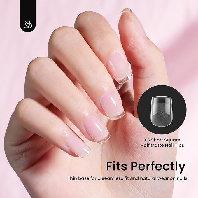 Beetles Short Square Nail Tips: 576PCS 12 Sizes XS Short Square Half Matte Clear False Acrylic Press on Nails Tips Pre-shape Full Cover Nail Tips Nail Extension DIY