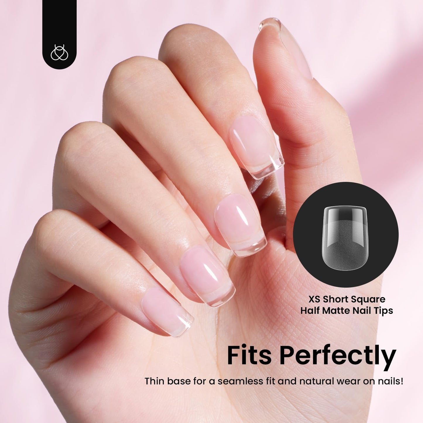 Beetles Short Square Nail Tips: 576PCS 12 Sizes XS Short Square Half Matte Clear False Acrylic Press on Nails Tips Pre-shape Full Cover Nail Tips Nail Extension DIY