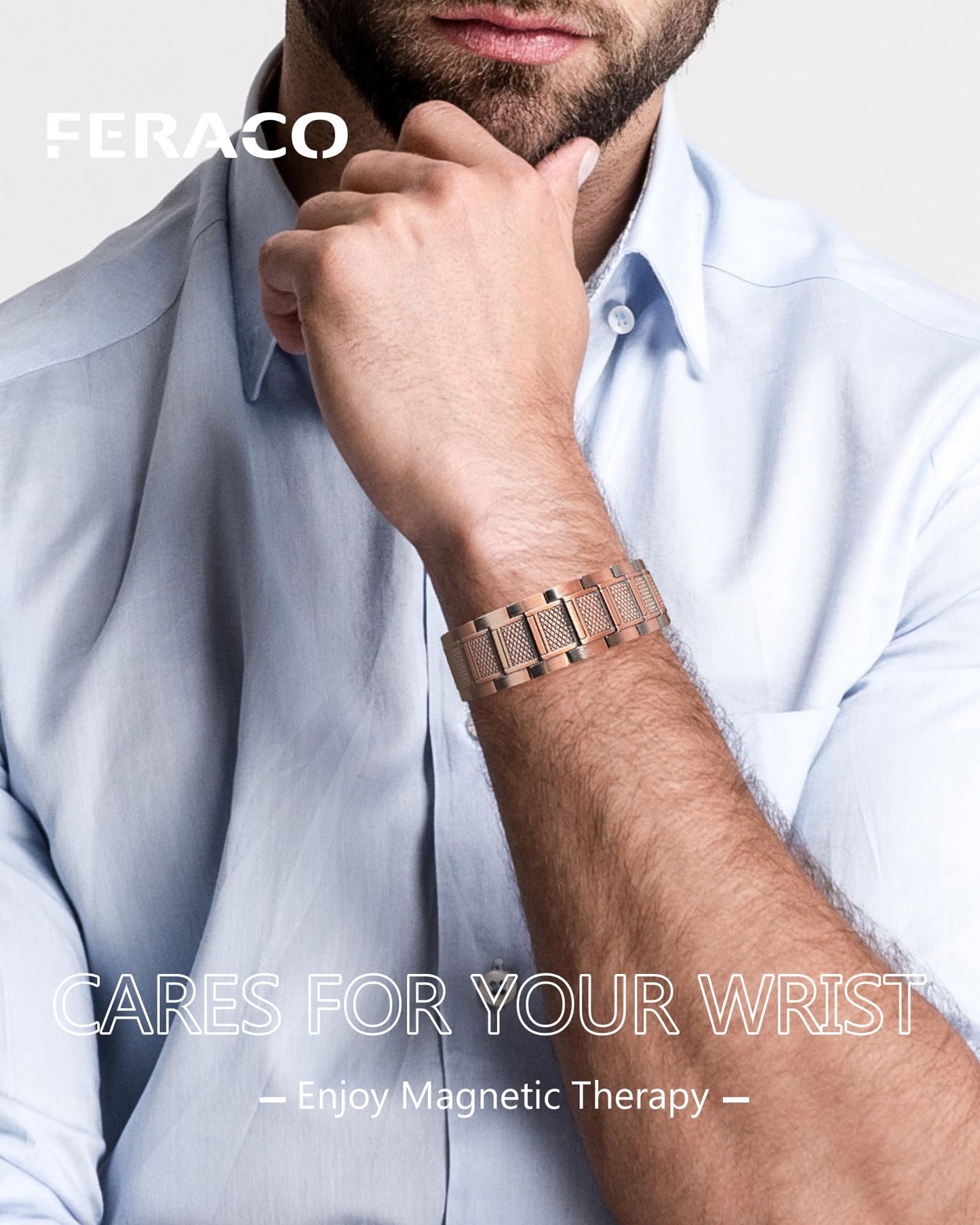 Feraco Copper Bracelet for Men, 3X Strength Magnetic Therapy Bracelet Copper Jewelry with Powerful 3800 Gauss Magnets