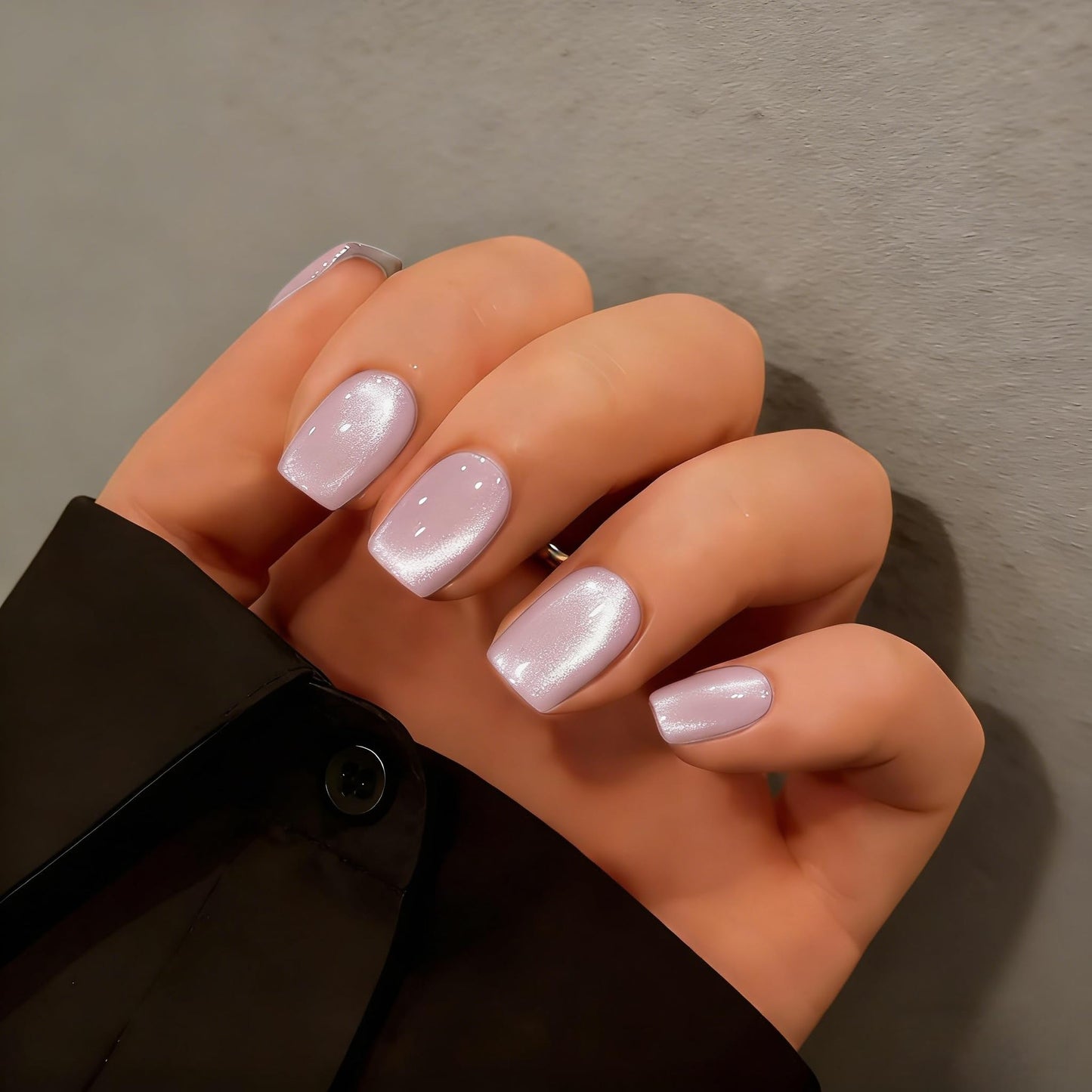 KQueenest Cat Eye Press On Nails Short - Light Pale Pink Press On Nails Square, 30 Pcs 15 Sizes Sparkly Glitter Fake Nails Press ons, Thick Quality, Reusable Small Glue on Nail for Women Summer