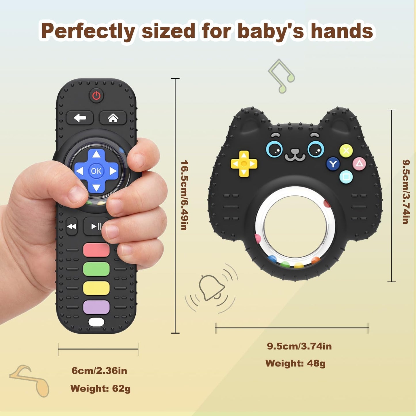 2Pack Teething Toys for Baby 3-6 Months, Teethers for Babies 6-12 Months, Remote Rattle Ring Teether for Baby, Sensory Toys for Babies, Baby Chew Toy