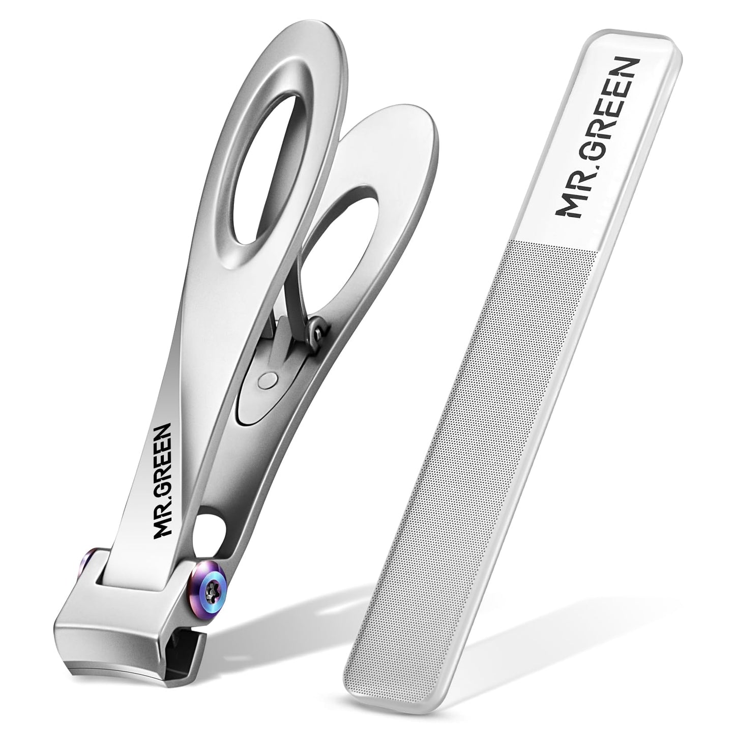 MR.GREEN Nail Clippers Wide Jaw Opening Stainless Steel Fingernail Clipper Thick Hard Toenail Cutter Manicure Scissors Tools (Nail Clipper (Large)+Nail File)