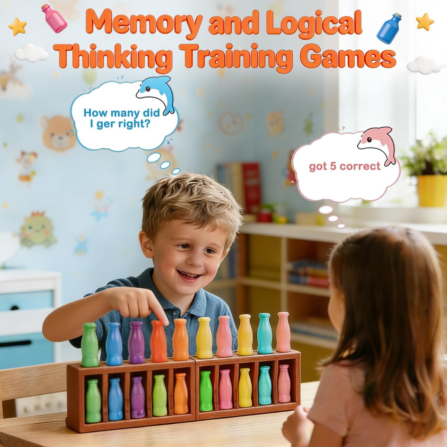 Vodolo 20pcs Bottle Color Match Game，Family Matching Games for Kids 8-12,Memory and Logical Training Bottle flip Game for fmaily, Party Activities