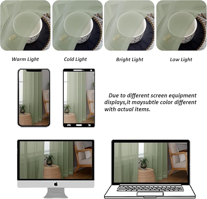 Chyhomenyc Sheer Sage Green Valances for Windows 2 Pack, Small Window Curtains for Living Room Bathroom Cafe Laundry Basement, Modern Top Dual Rod Pocket Voile Curtain, 42W x 18L inches, Sage Green