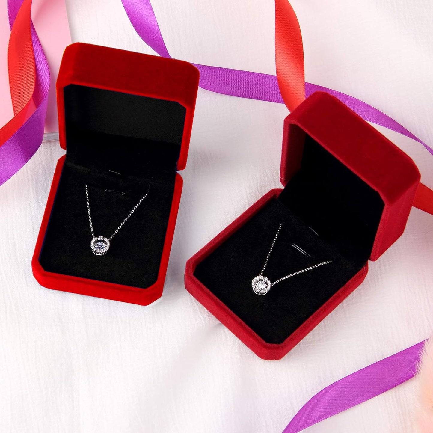 Lamoutor 8Pcs Velvet Necklace Pendant Gift Box Jewelry Gift Box (Red)