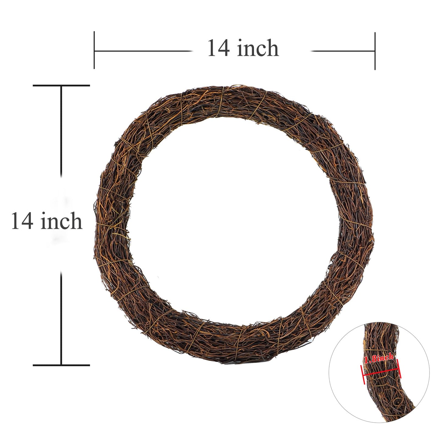 Temfmy Natural Grapevine Wreath for Crafts - 14 Inch Round Rattan Twig Wreath Base - DIY Wreaths Making Supplies for Decor - 2 Pack