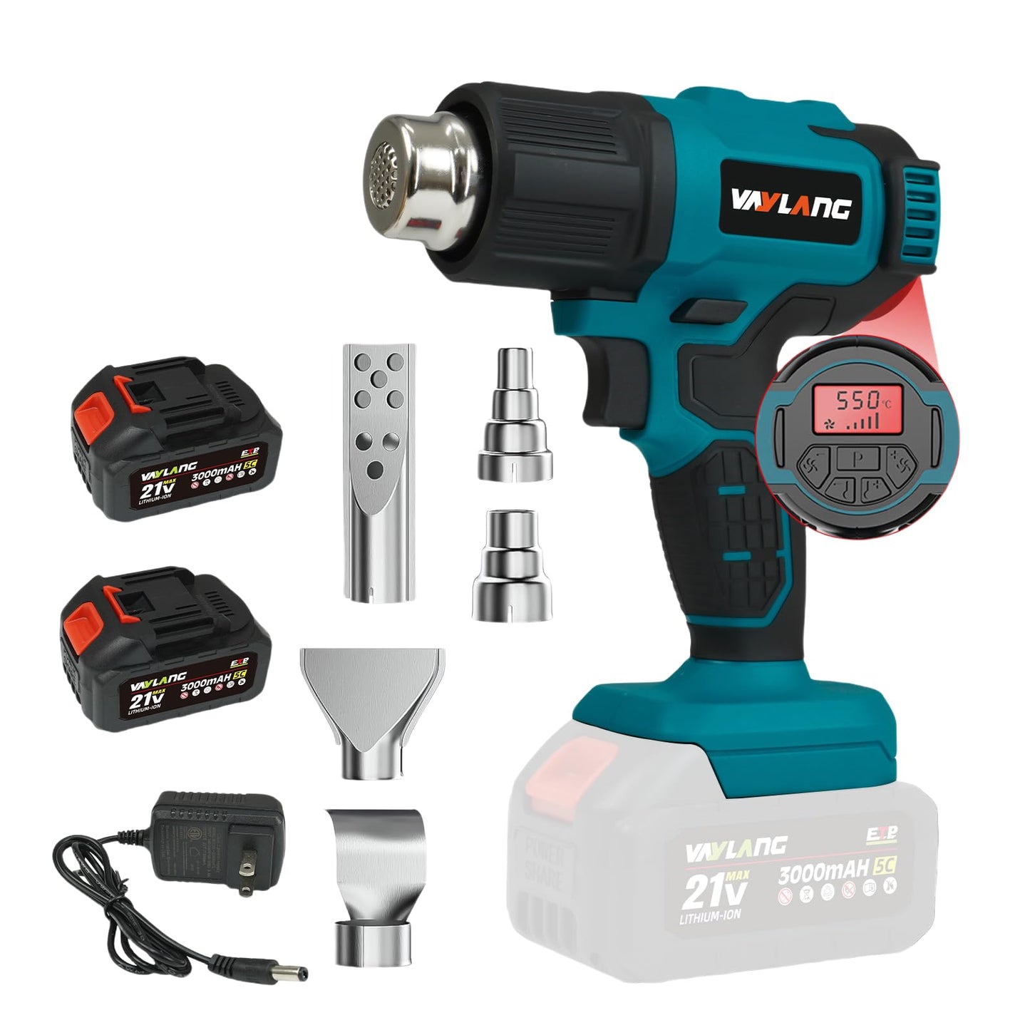 Cordless Heat Gun - Digital Precision Temp Control, Twin 3000mAh Batteries,550°F for Shrinking, Thawing, Glue & Paint Removal - Professional Battery-Powered Hot Air Gun Kit