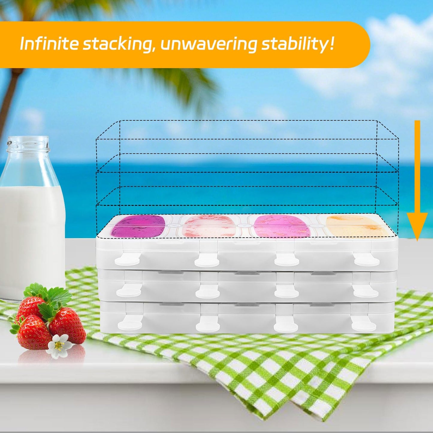Alinana Stackable Popsicles Molds, 2-Pack BPA-Free Popsicle Molds with Sticks, Ice Pop Mold for Homemade Fruit, Yogurt, and Smoothie Popsicles