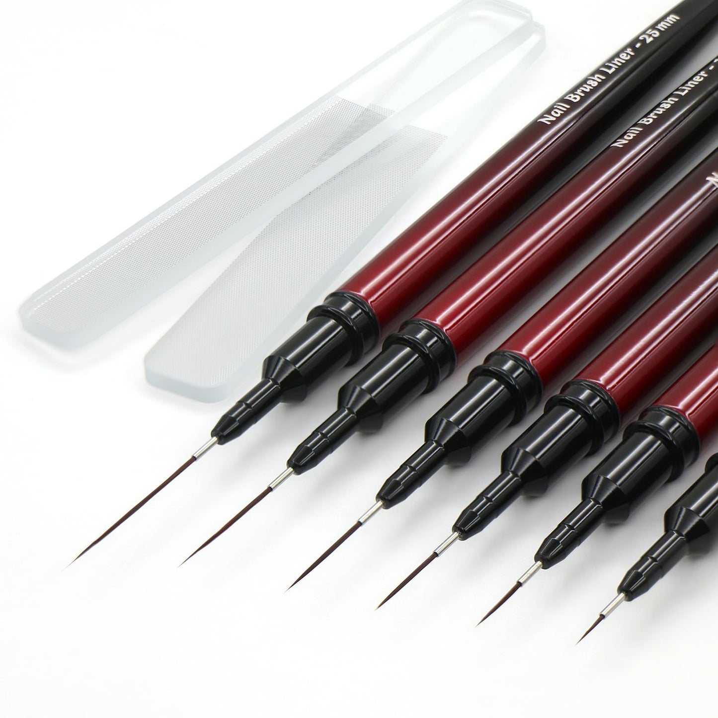 MYR 6Pcs Metal Nail Art Brushes and 2Pcs Nano Nail Files, including 6/9/12/15/18/25mm Nail Art Liner Brushes suitable for Creating Lines, Ripples, Grid Patterns, and Intricate Designs on the Nail Tips