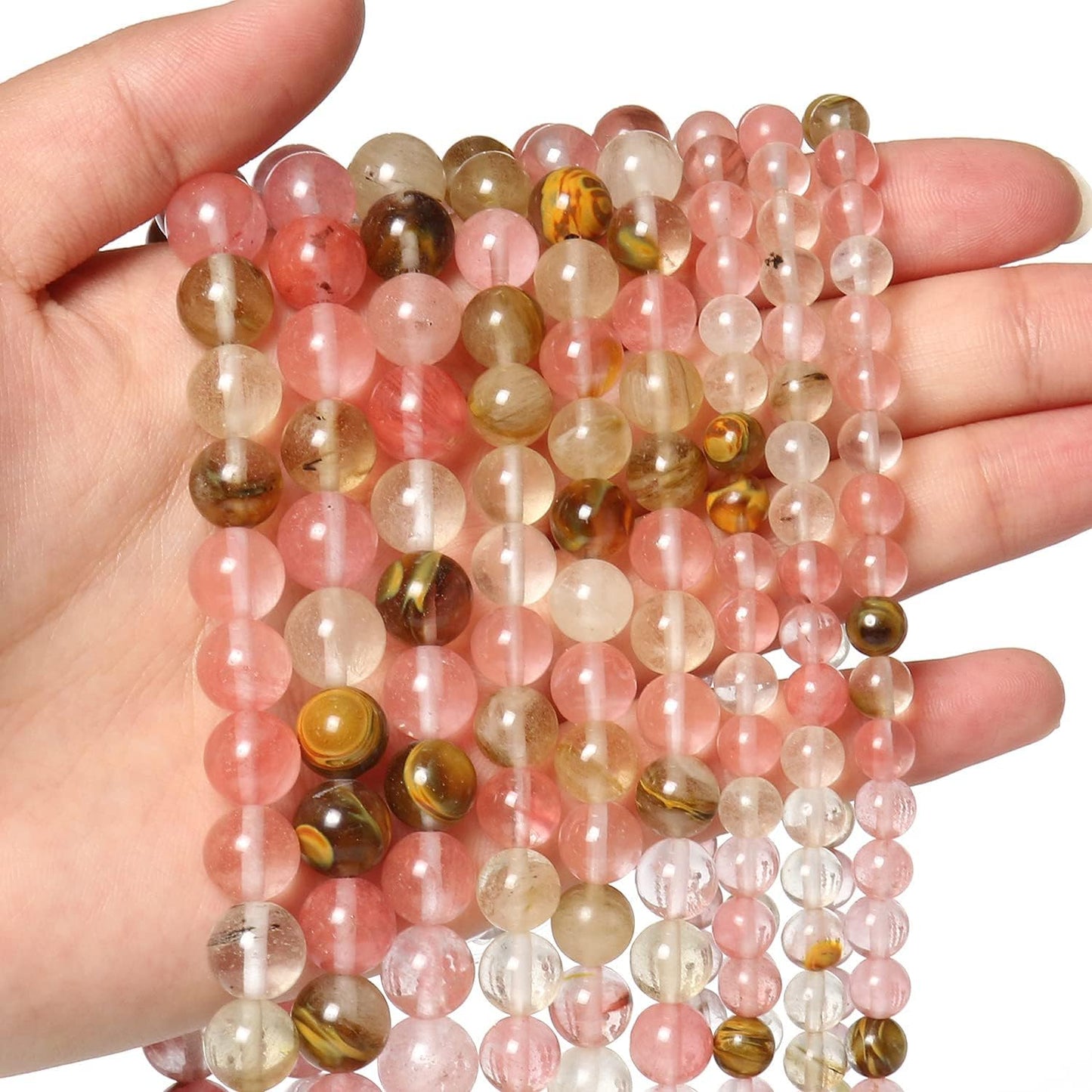About 60pcs 6mm Natural Stone Beads Fire Cherry Quartz Beads Energy Crystal Power Gemstone for Jewelry Making, DIY Bracelet Necklace