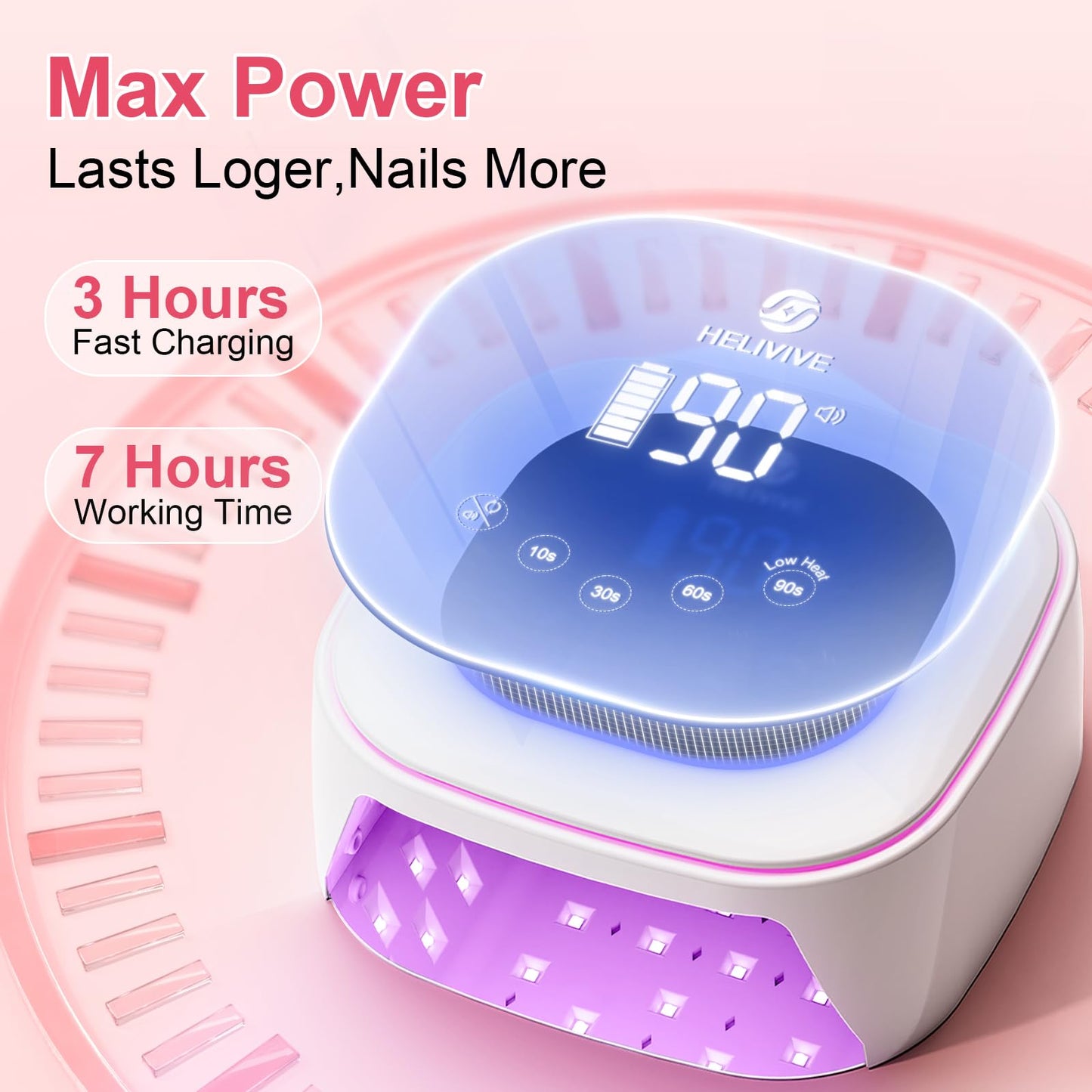 HELIVIVE Cordless UV LED Nail Lamp, 80W Rechargeable Nail Dryer with 4 Timers, Atmosphere Light & Mirror Base, UV Light for All Gel Nails, Ideal for Training,Nail Art Practice,Home & Salon Use (White)