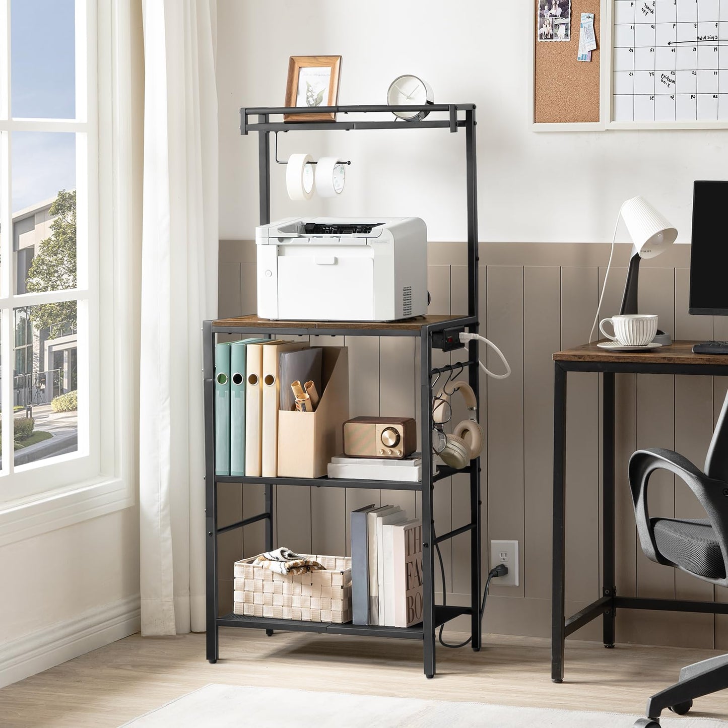 MAHANCRIS Bar Cart for Home and Bakers Rack with Power Outlet Bundle, Microwave Stand, RCHR6101-BRHR36E01