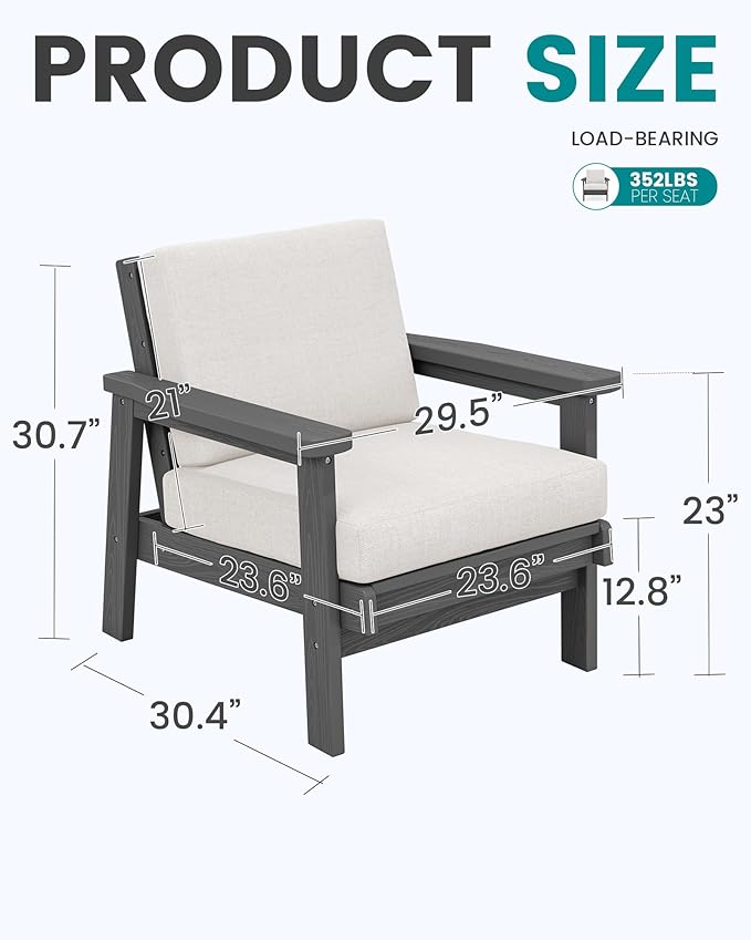 SERWALL HDPE Outdoor Couch Set of 2, All-Weather Wood-Like Outdoor Patio Furniture Set, Outdoor Sofa Chairs with Khaki Cushions