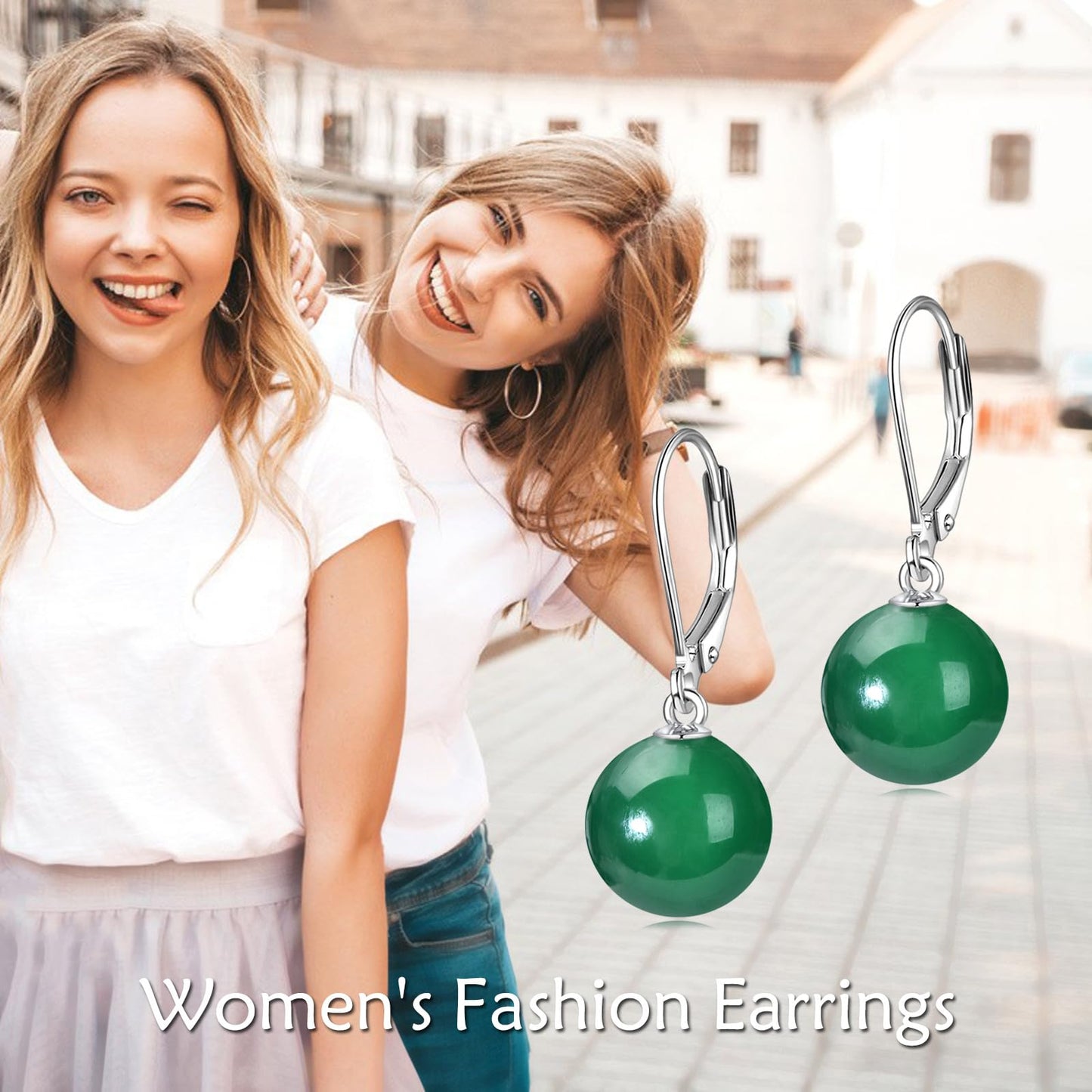 925 Sterling Silver Green Agate Leverback Earrings Dangle Drop Jewelry Gifts for Women (Green Agate)