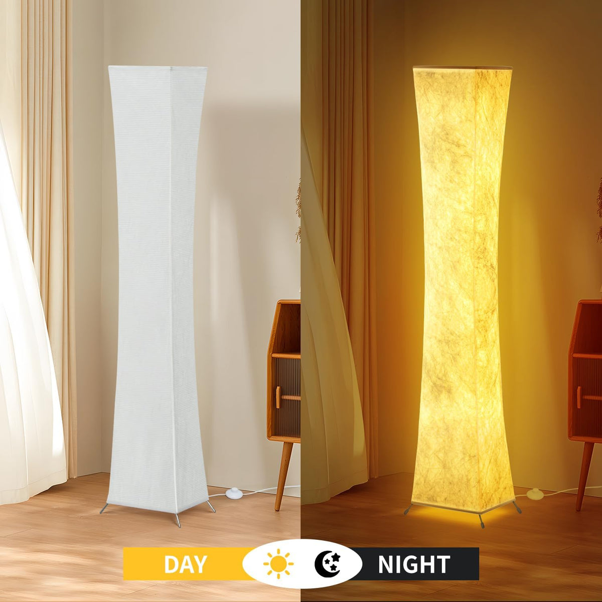 BLUEYE Floor Lamp,1800Lumens,RGBW 2700K-6500K,Remote Control,2 X 80W Equivalent,E26 Base,Color Changing Standing Lamp for Living Room Bedroom,Duppon Paper,60in