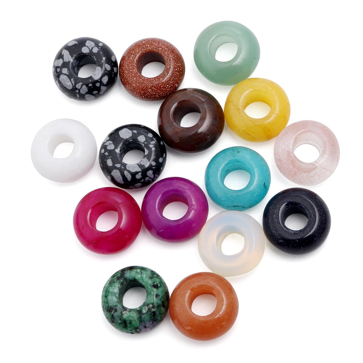 Filluck Large Hole Gemstone Beads for Jewelry Making,Loose Macrame Natural Stone Beads Pack of 15,Multicolor(8 * 14mm)