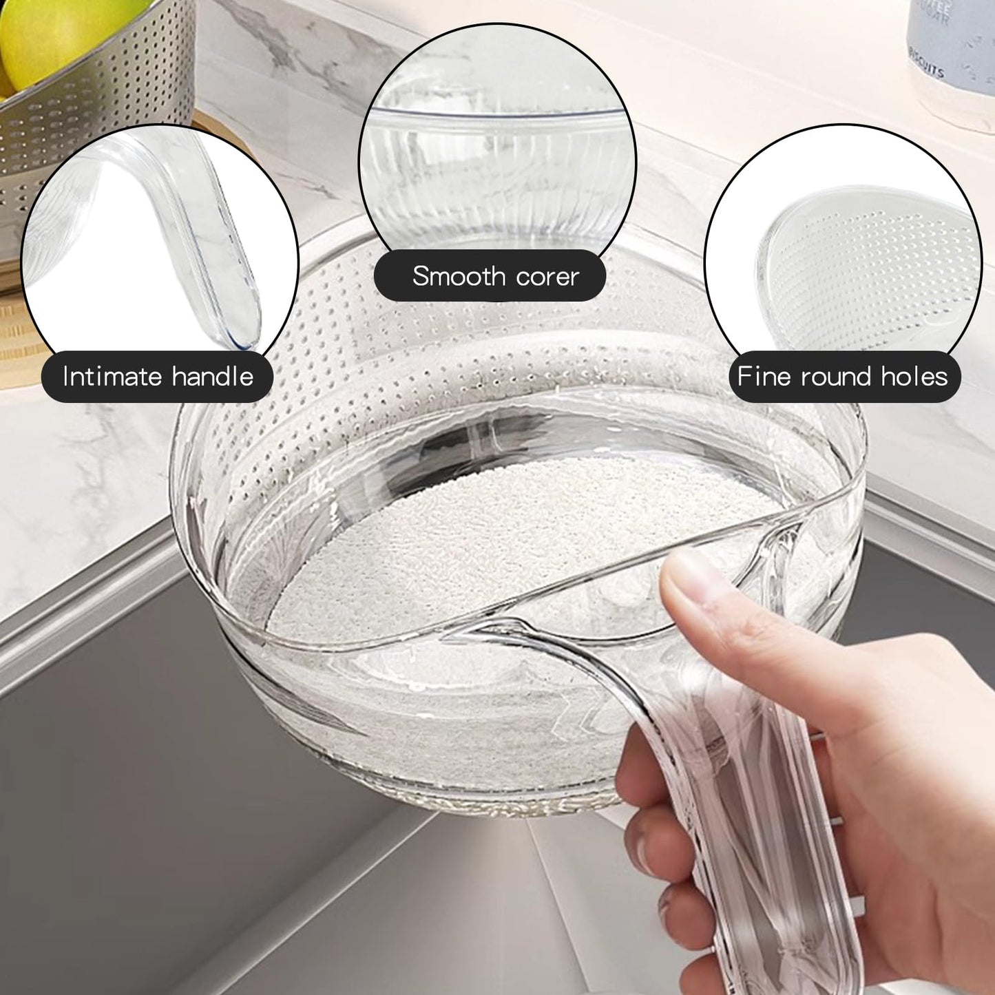 2-In-1 Rice Strainer,Large Rice Washer Beans Washer Strainers And Colanders - Washing Bowl for Fruit Washing Bowl With Strainer,Rice Washing Bowl Multifunctional Drain Basket (White)