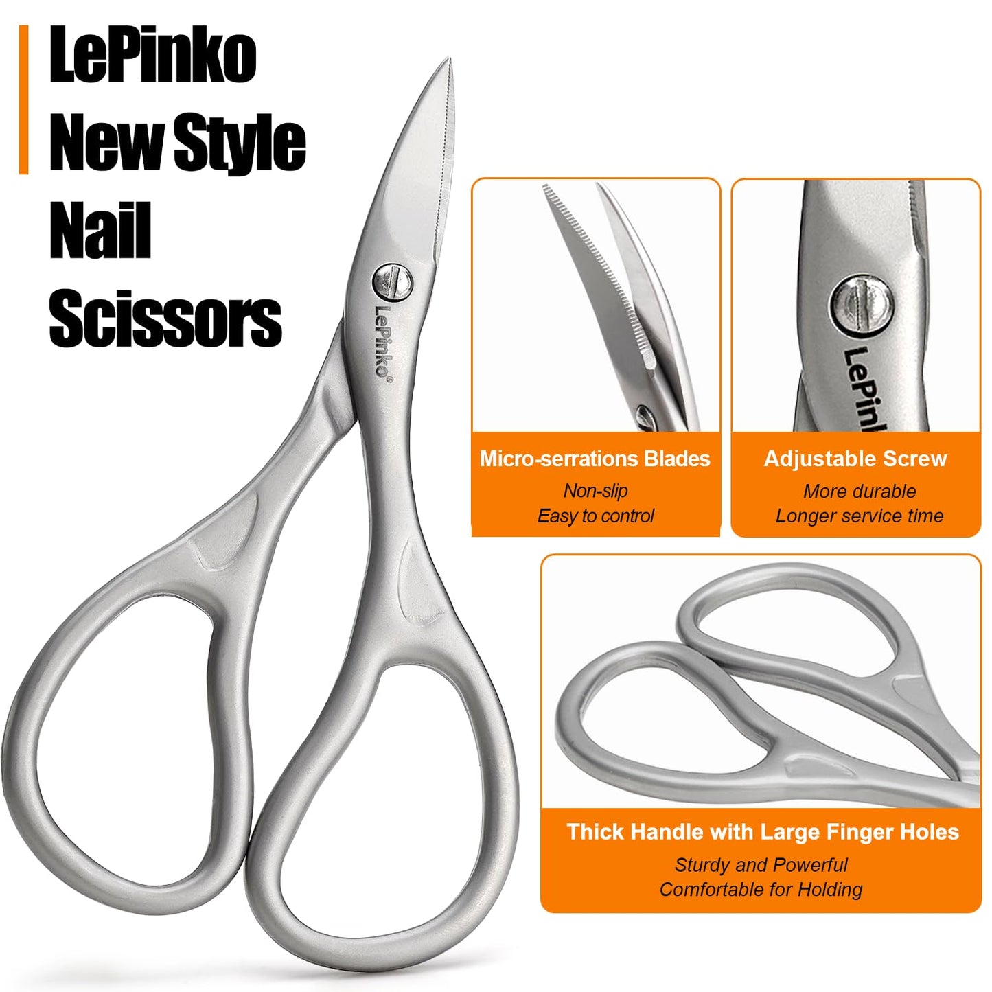 LePinko Professional Nail Scissors Kit, Micro-serrations Blades, Both for Manicure and Pedicure, Stocking Stuffers Gifts For Men and Women