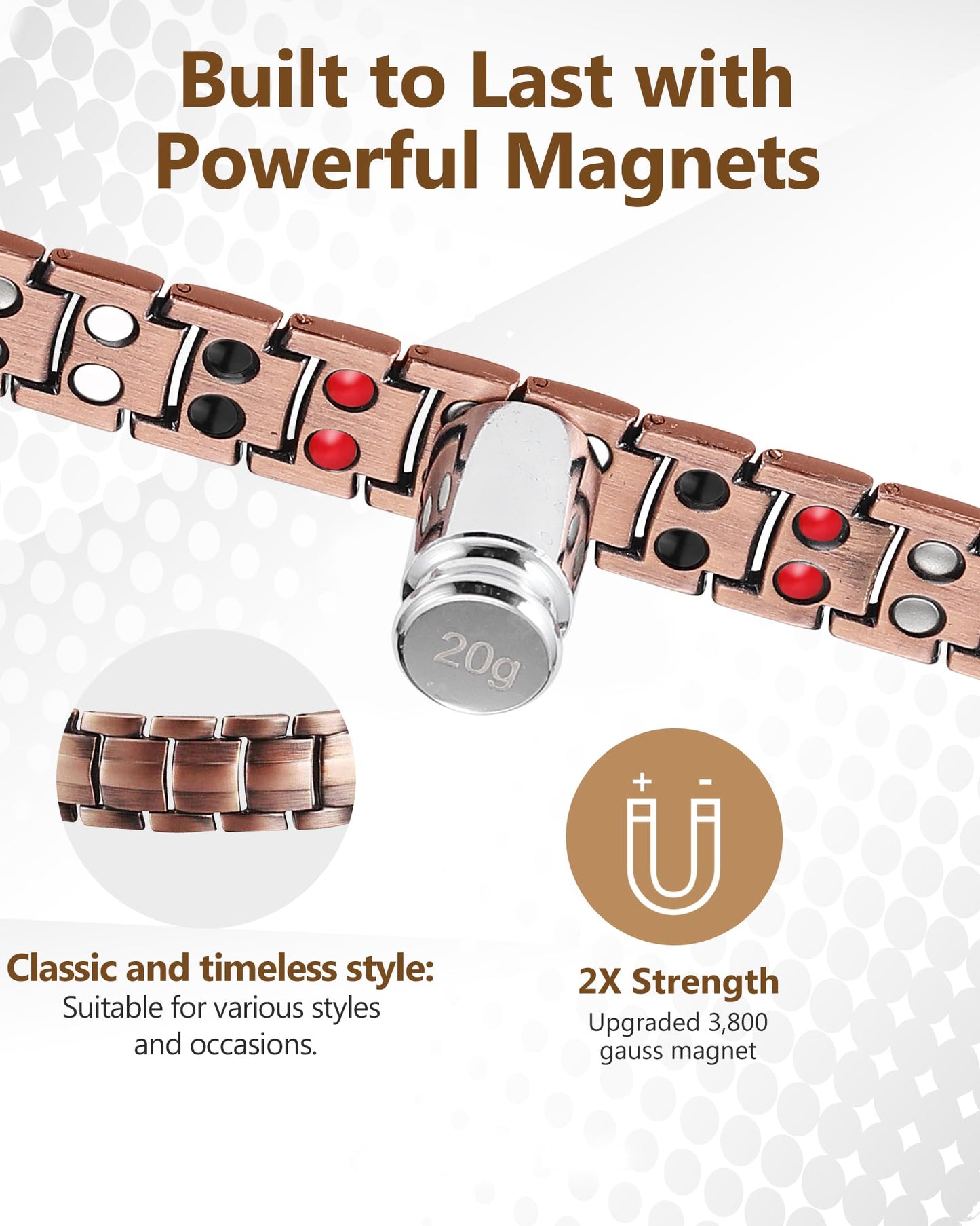 Feraco Copper Bracelet for Men 4 Kinds Magnetic Bracelets Elegant 99.99% Solid Copper Jewelry with Magnets