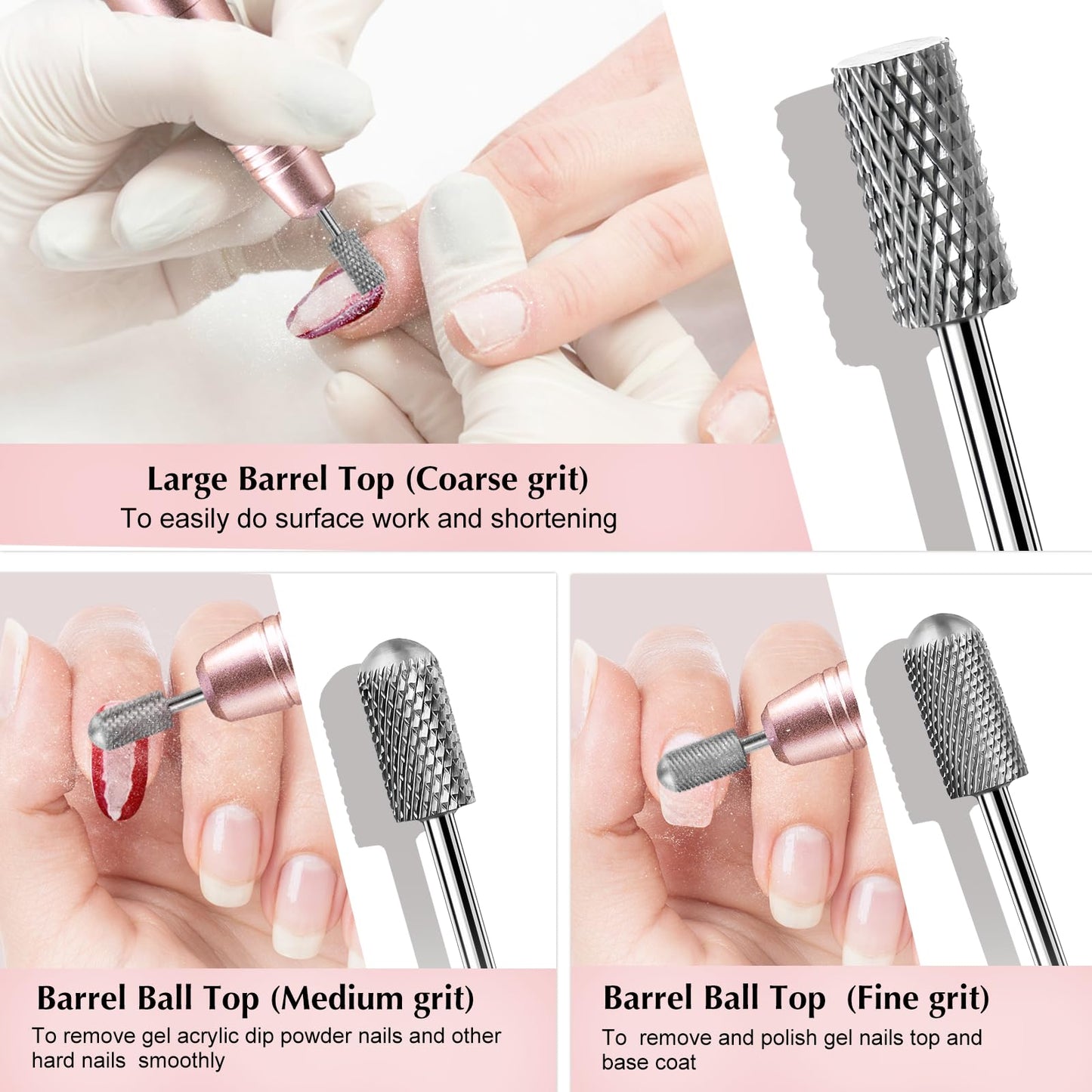 Nail Drill Bits Set 7pcs: 3/32 Inch Shank Electric Nail File Machine Bits for Acrylic Gel Dip Nails Nail Art Tools for Cuticle Remover Manicure Pedicure