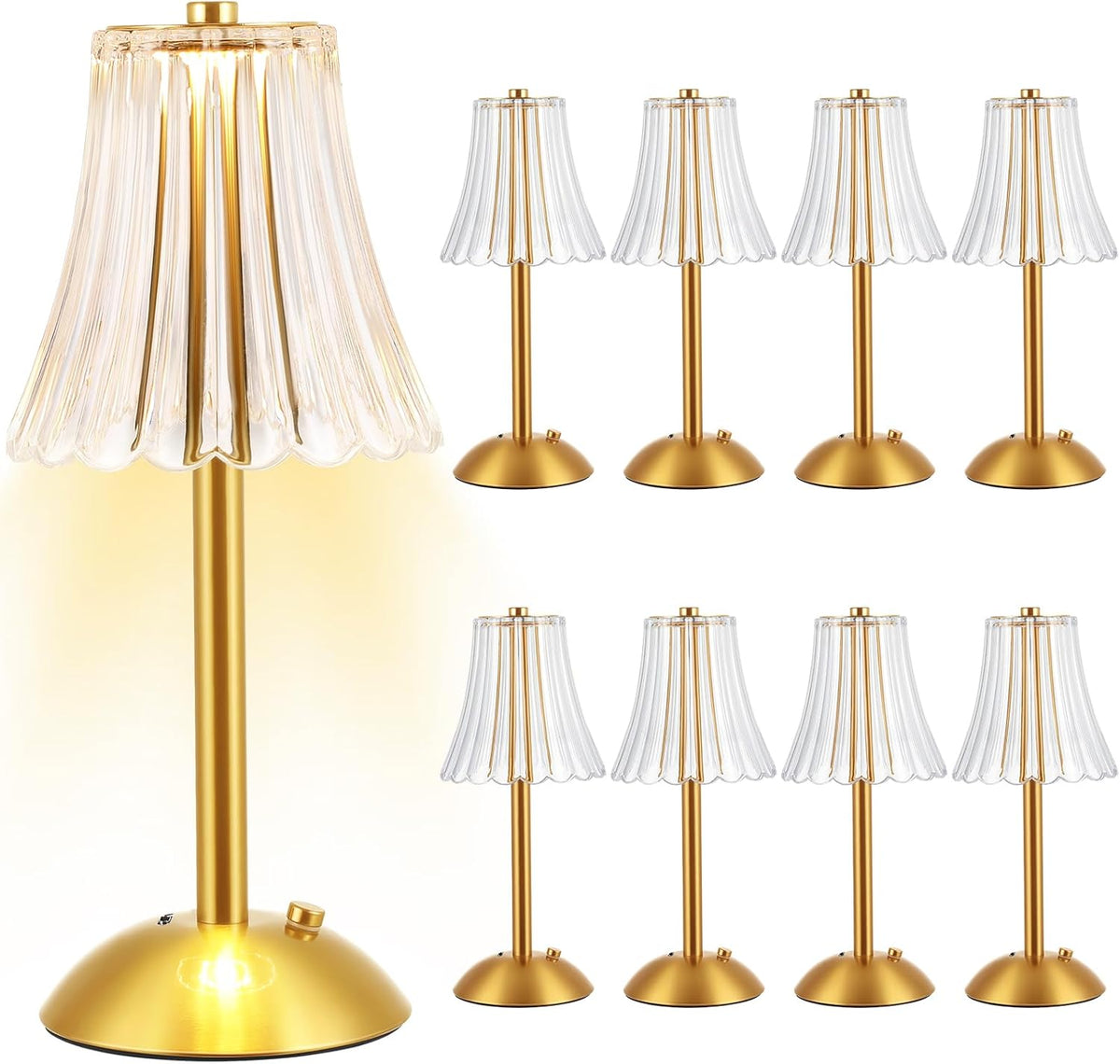 Liliful 8 Pcs LED Portable Cordless Table Lamp Touch Battery Operated Rechargeable Desk Lamp 3 Color Dimmable for Bedroom Living Room Dining (Rose Style,Gold)