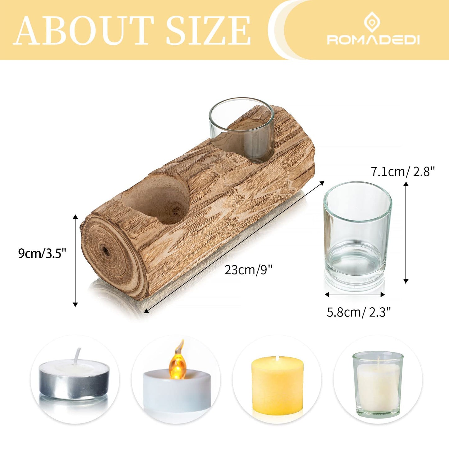 Romadedi Wood Tealight Candle Holder: Boho Decorative Votive Candle Holders for Rustic Wedding Decor, Tea Lights Country Theme Driftwood Table Centerpiece, Coastal Farmhouse Home Decorations