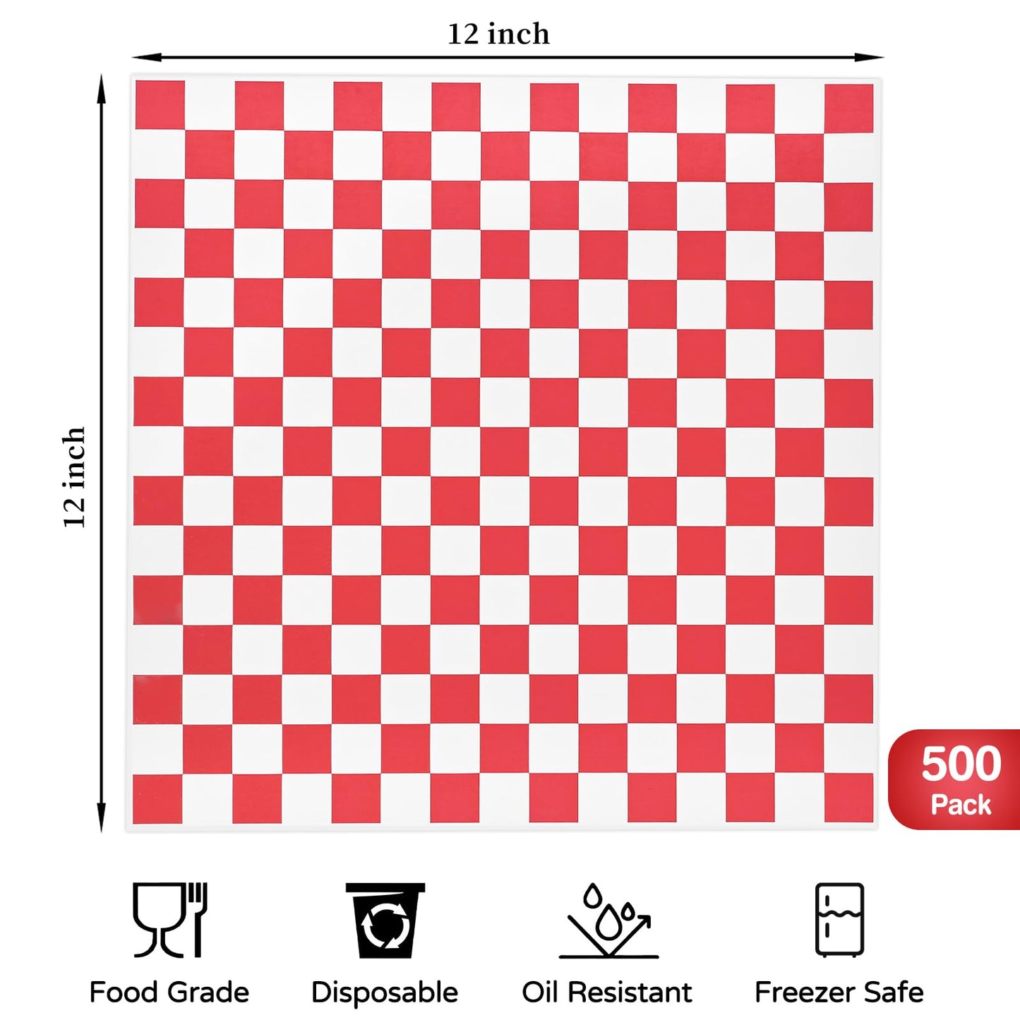 Ocmoiy 500 Sheets Sandwich Wrapping Paper, 12 x 12 Inches Red and White Checkered Deli Paper Liners for Plastic Food Basket, Hamburger Hot dog Wrappers, BBQ, Picnic