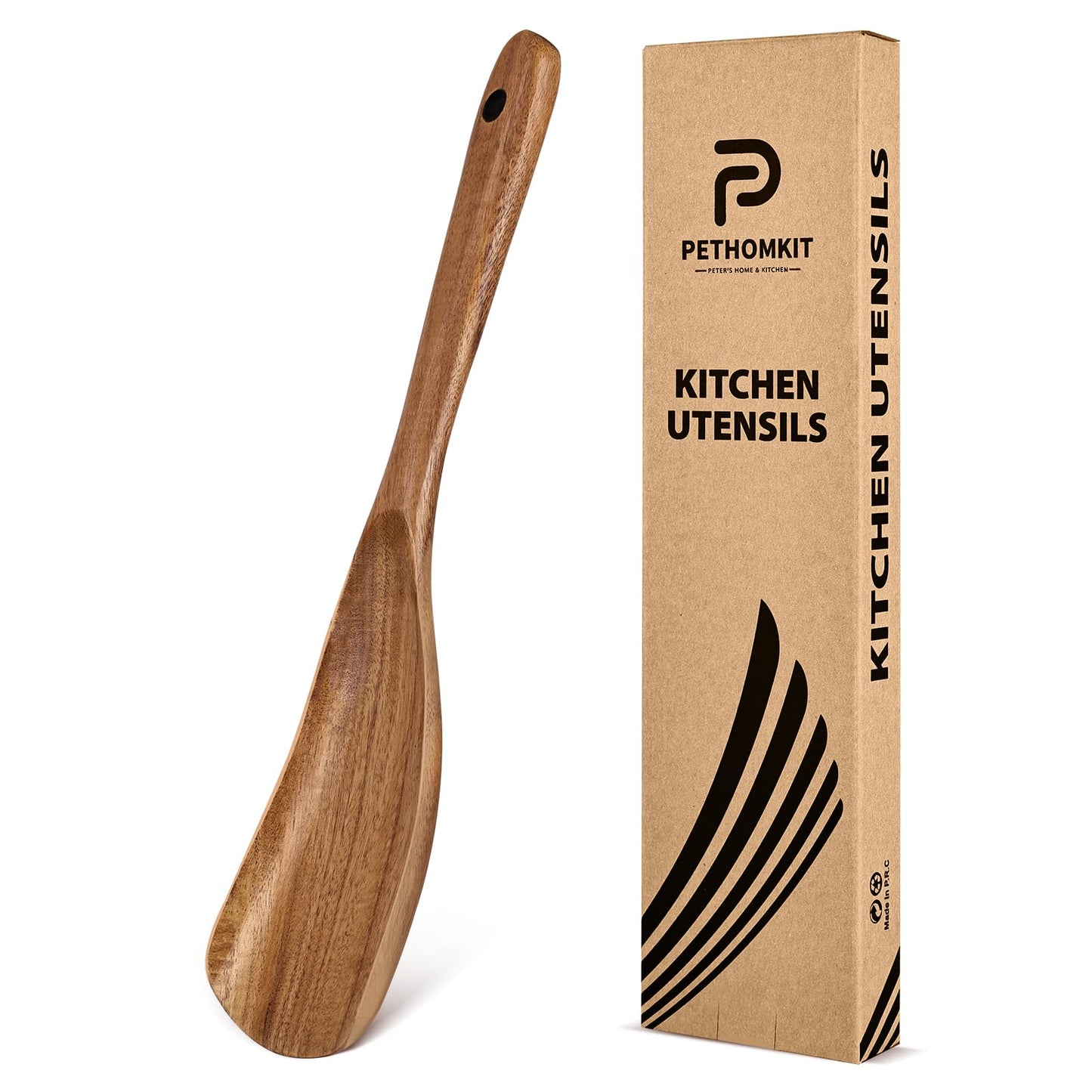 Wooden Spoons for Cooking, Multifunction Cooking Spoon Spatula, Teak Wood Handle Spoonula for Mixing Scoop Scrape, Wooden Kitchen Utensils for Cast Iron Skillets & Non-Stick Cookwares,11.4″,1 Pack