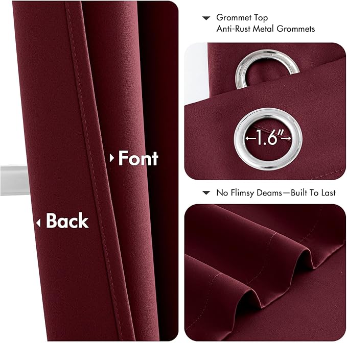 MIULEE Burgundy Red Blackout Curtains for Bedroom Living Room 84 Inches Long 2 Panels, Thermal Insulated Room Darkening Drapes Solid Grommet Top Noise Reduction Christmas Window Treatments 40x84 Inch
