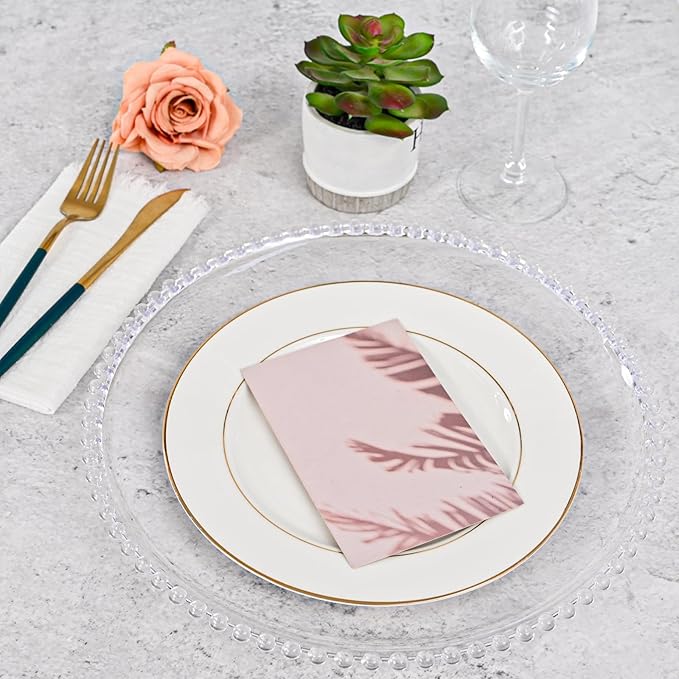 24 PCS Clear Round Charger Plates with Beaded Rim, 13 Inch Plastic Acrylic Plate, Plastic Round Beaded Dinner Decorative Service Plates for Wedding Party Event, Home Kitchen Tabletop(Clear)