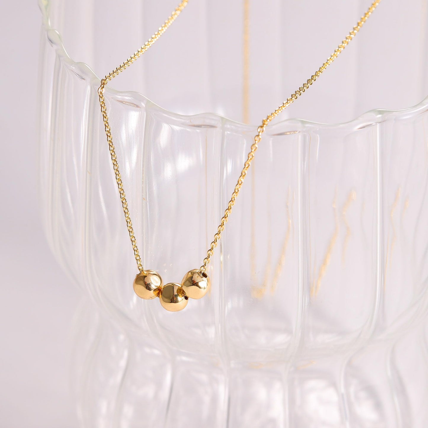 GUOKE Irregular Bead Necklace - 14K Gold Plated Dainty Gold Necklace Simple Jewelry for Women